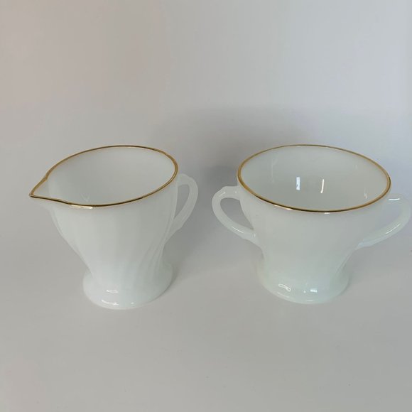 Vintage Swirl Golden Shell Lustre Creamer & Open Sugar by Anchor Hocking - Picture 13 of 13